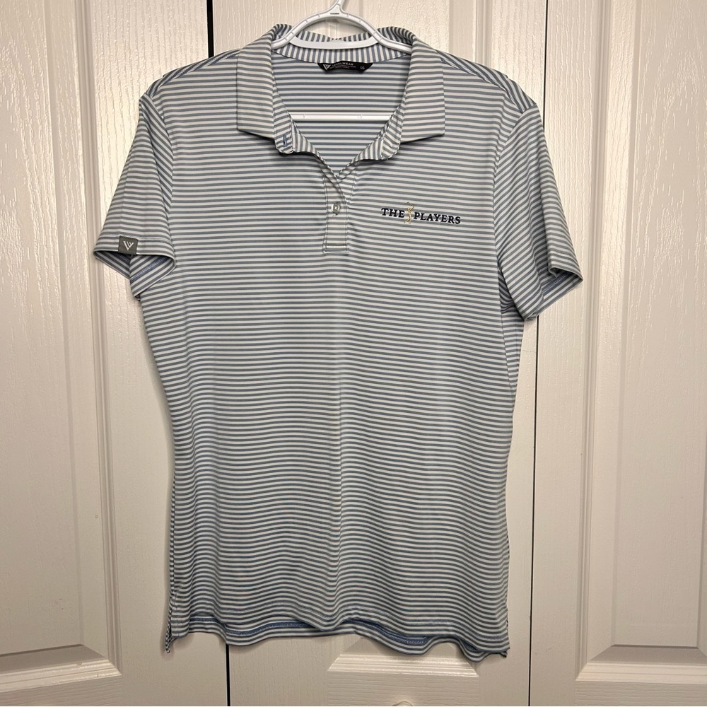 LevelWear The Players Golf‎ Polo Shirt Women’s Striped Blue White L Short Sleeve - Picture 1 of 5